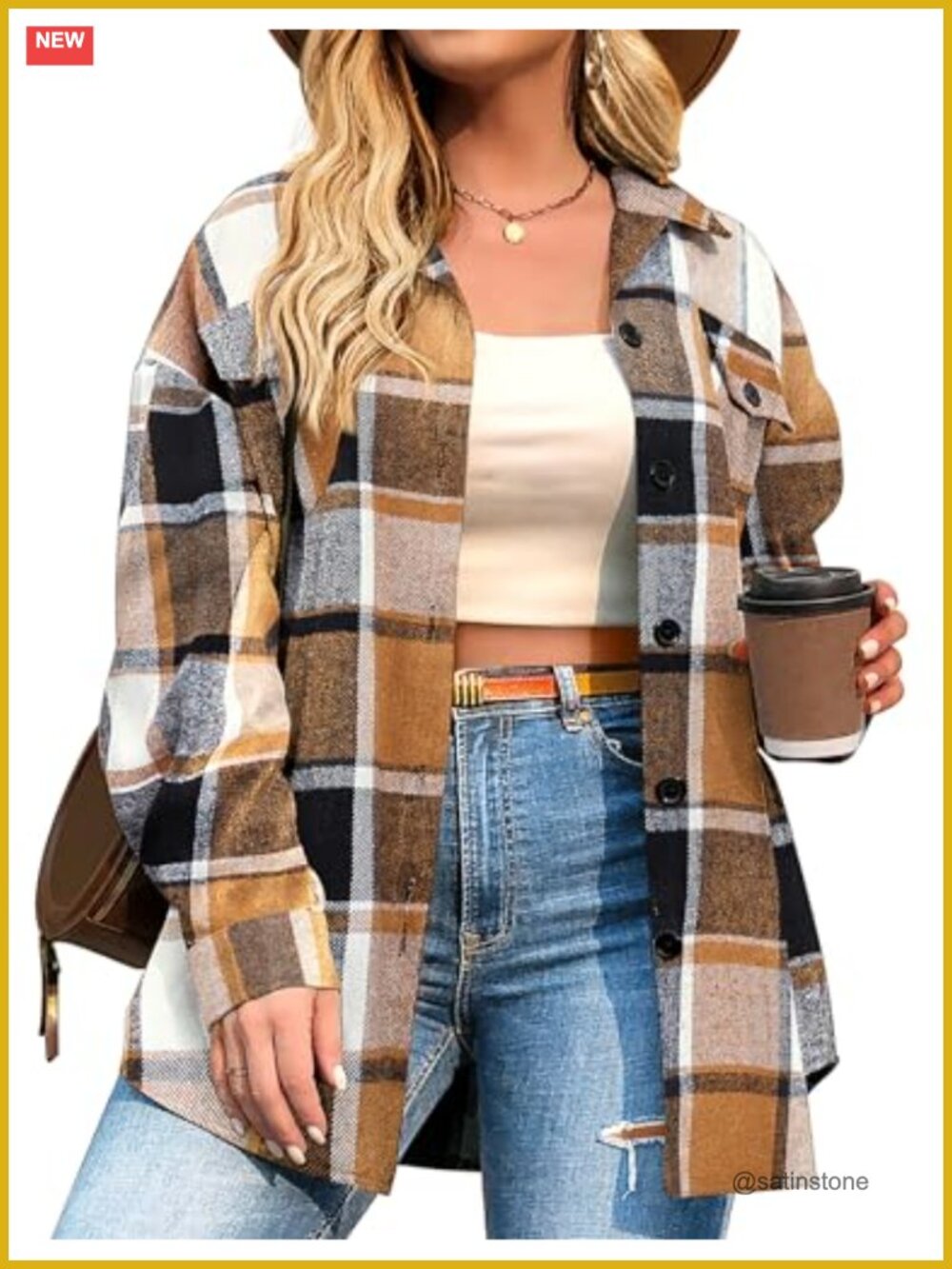 Plus Size Shacket Flannel Plaid Long Sleeve Button Down Shirt Casual Fall